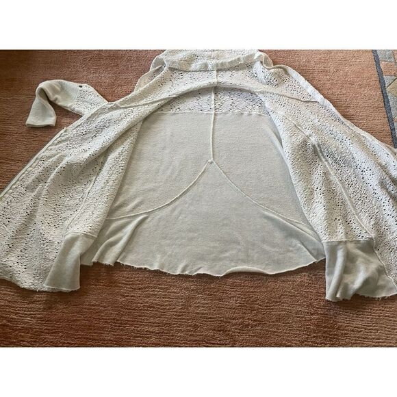 Free People Women’s Crochet Knit Hoodie Cardigan XS Asymmetrical Zip Roll Tab - Picture 5 of 10